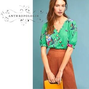 Anthropologie by Maeve Madelyn Wrap Top in Green size 6